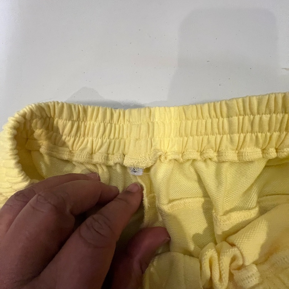 Vintage Yellow Shorts with Blue Trim | Size S | Elastic Waist | Side Pockets | - Picture 3 of 3